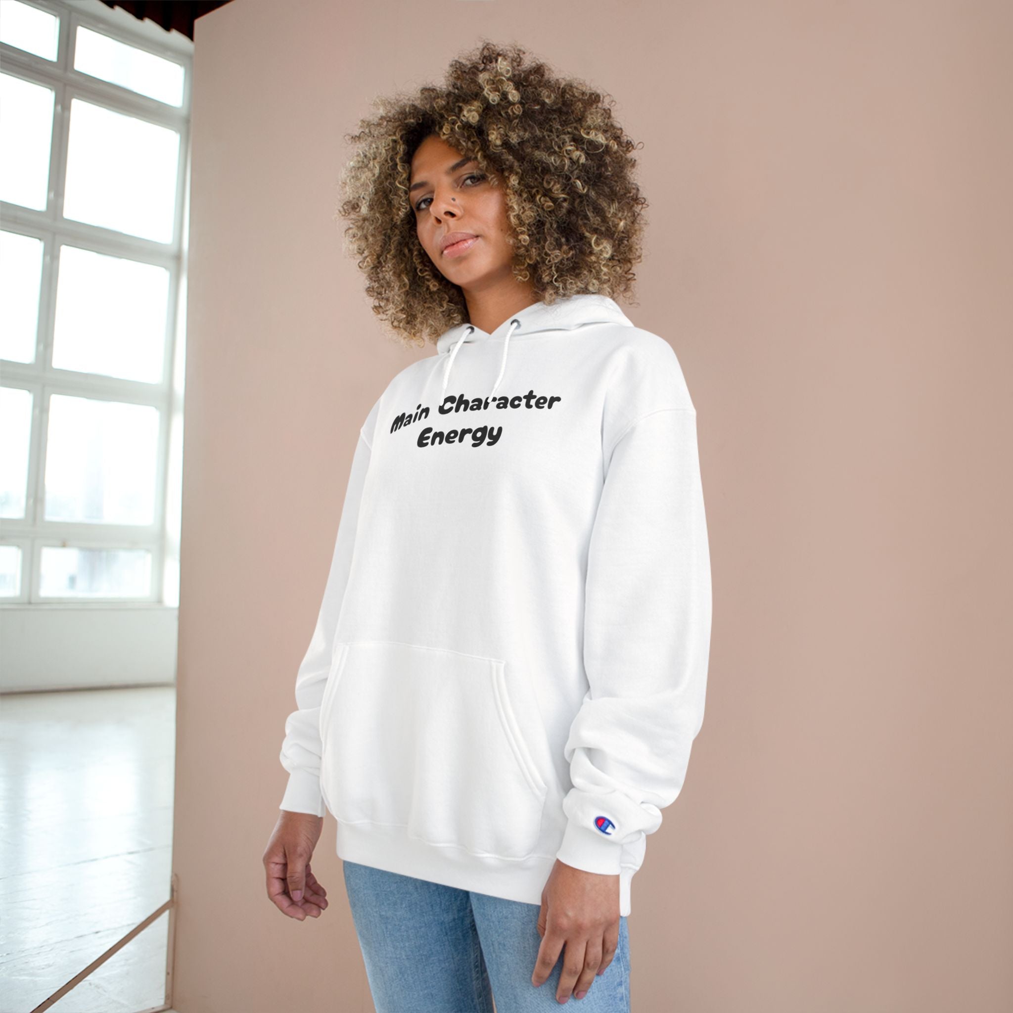 Main Character Energy Hoodie — Champion-Style White Pullover