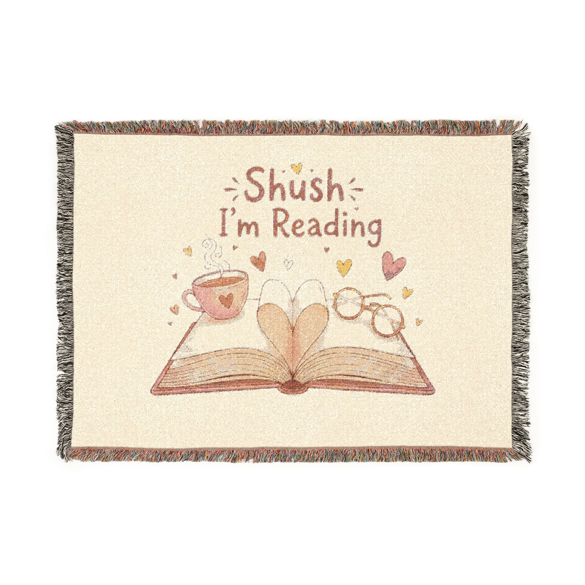 Woven Blanket "Shush I'm Reading" Cozy Book Lover Throw