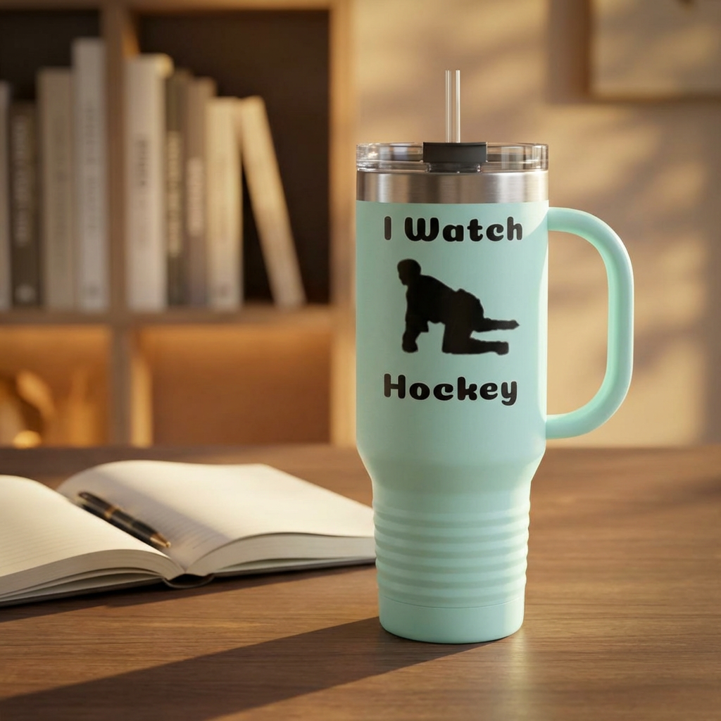 40oz Insulated Travel Mug — "I Watch Hockey" Silhouette Tumbler