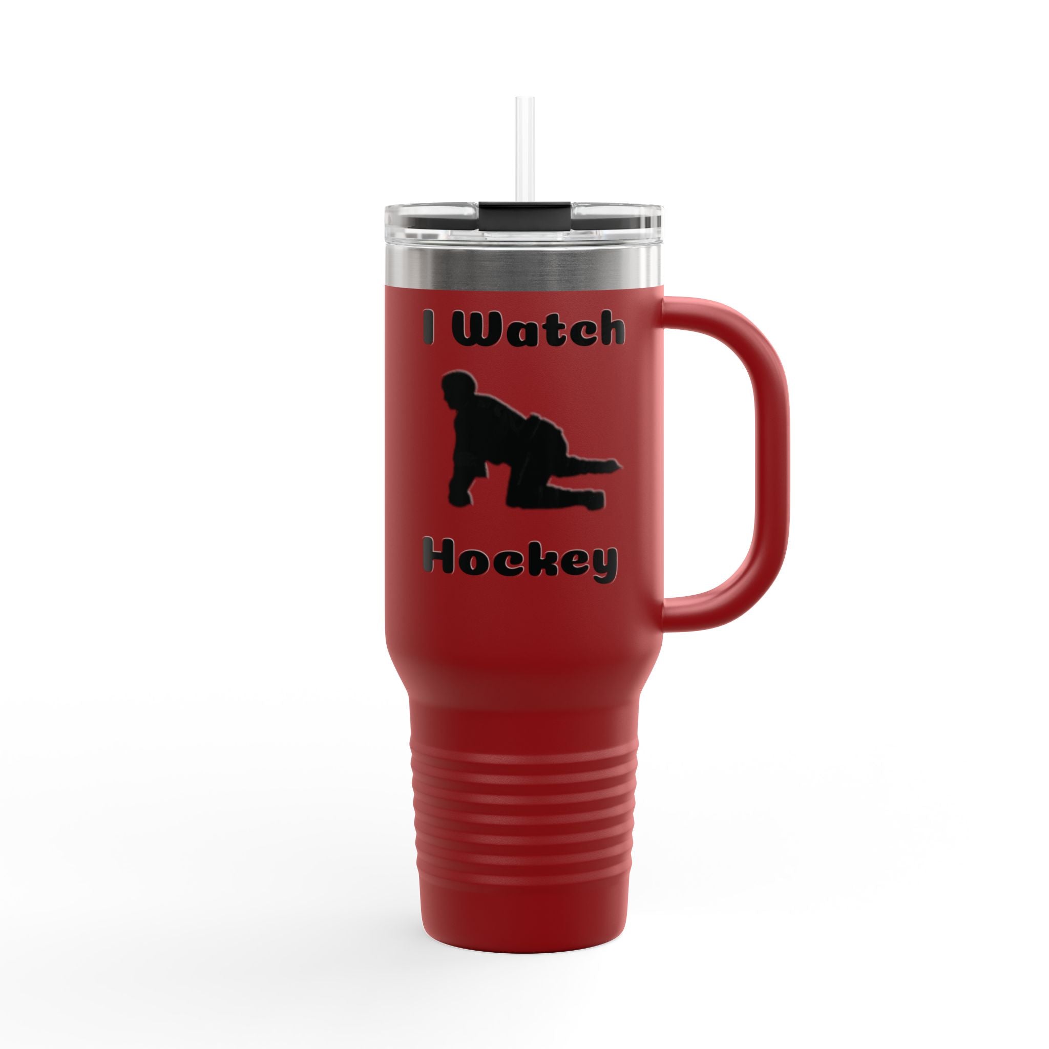 40oz Insulated Travel Mug — "I Watch Hockey" Silhouette Tumbler